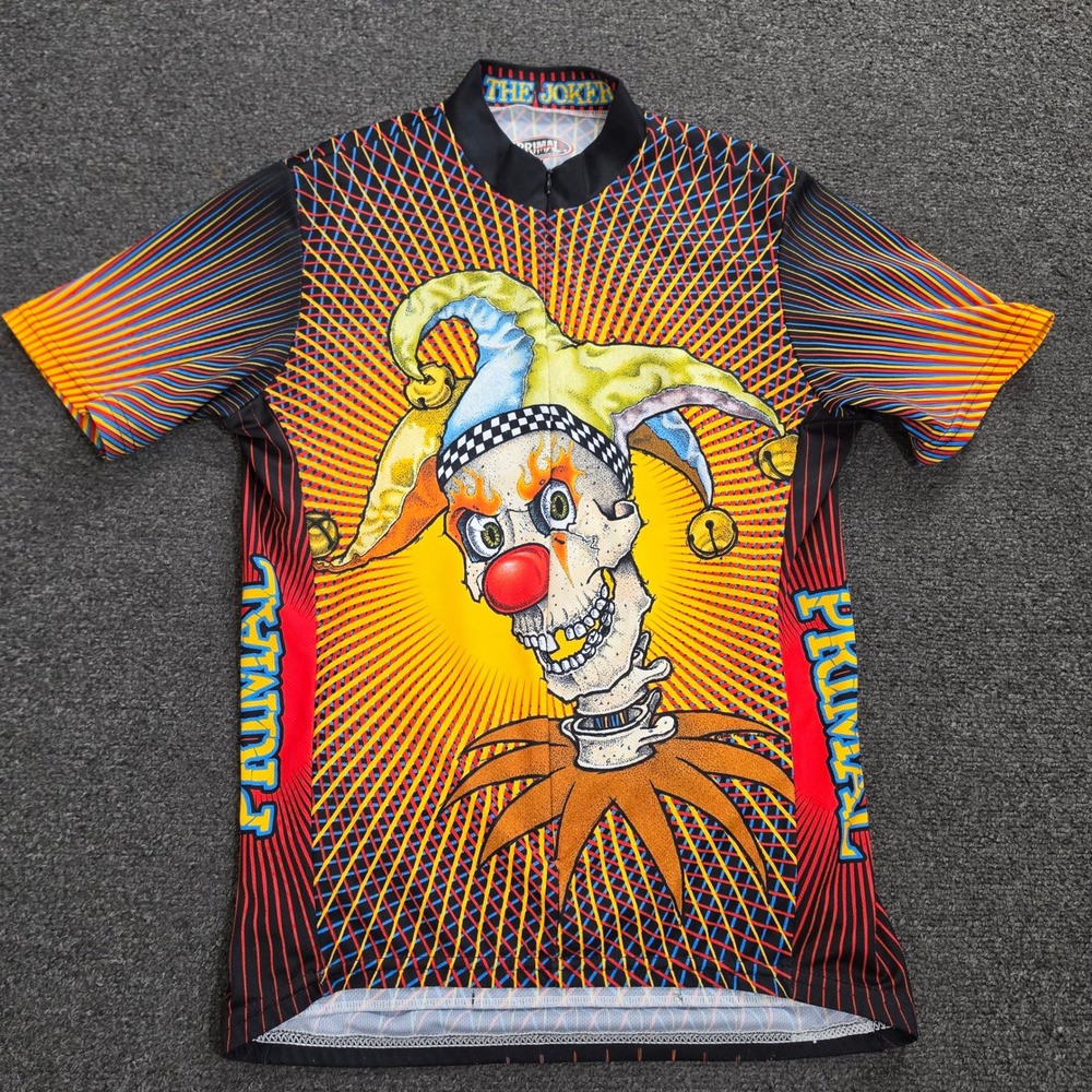 Vintage Primal Wear The Joker Cycling Jersey Skull Jester Graphic Bike Shirt